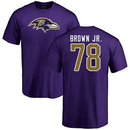 Men Baltimore Ravens Purple Orlando Brown Jr. Name and Number Logo NFL Football #78 T Shirt->women nfl jersey->Women Jersey
